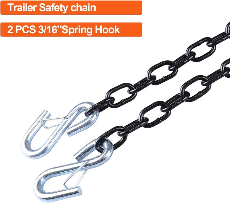 TeukRiGa 3/16"x 48" Grade 30 Steel Black Boat Trailer Safety Chain with 2 Spring Clip Hooks 3200 lbs, 2 Pcs (3/16"x 48") - Image 2